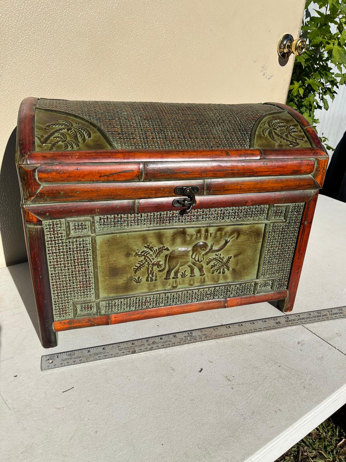 Large Elephant Themed Wood and Metal Box/Chest
