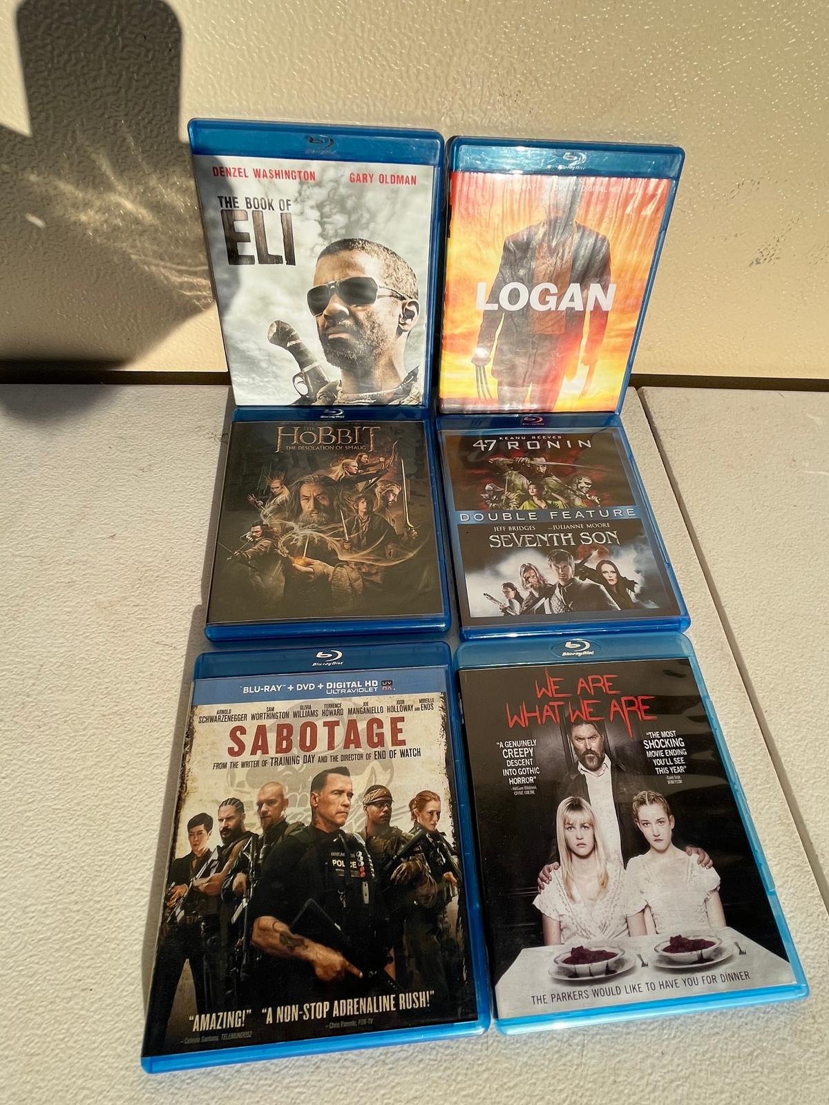 (6) Blu Ray Discs/The Book of Eli, Logan, Sabotage, ETC.