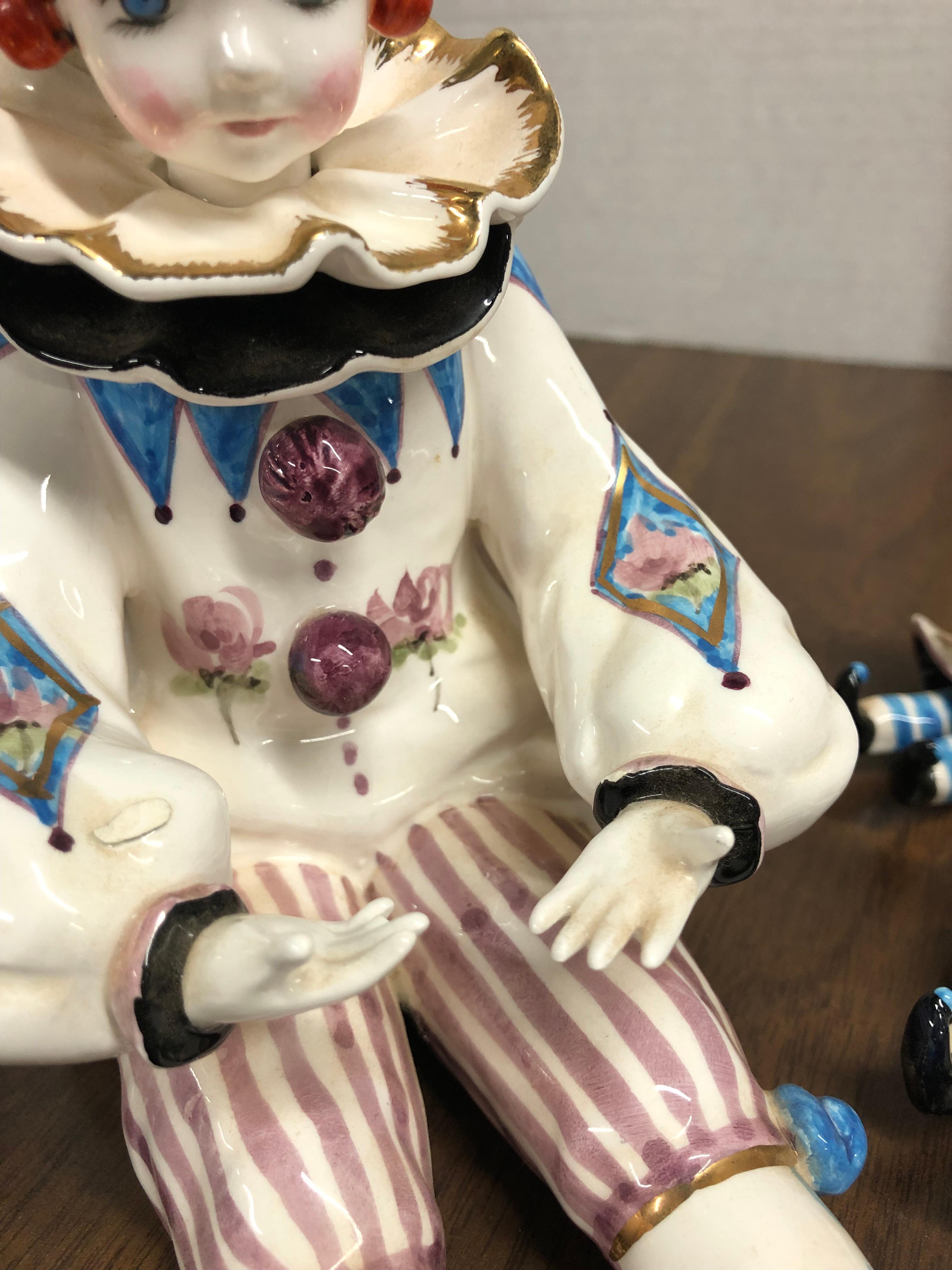 Three Schmid clowns, numbered, two have minor damage, handpainted ceramic