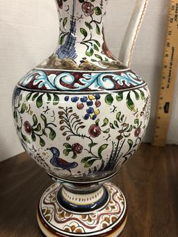 Handpainted Italian pitcher and bowl, damage to handle of pitcher