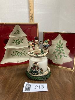 Lenox Christmas Tree Serving Dishes, Snowman Candle Decor