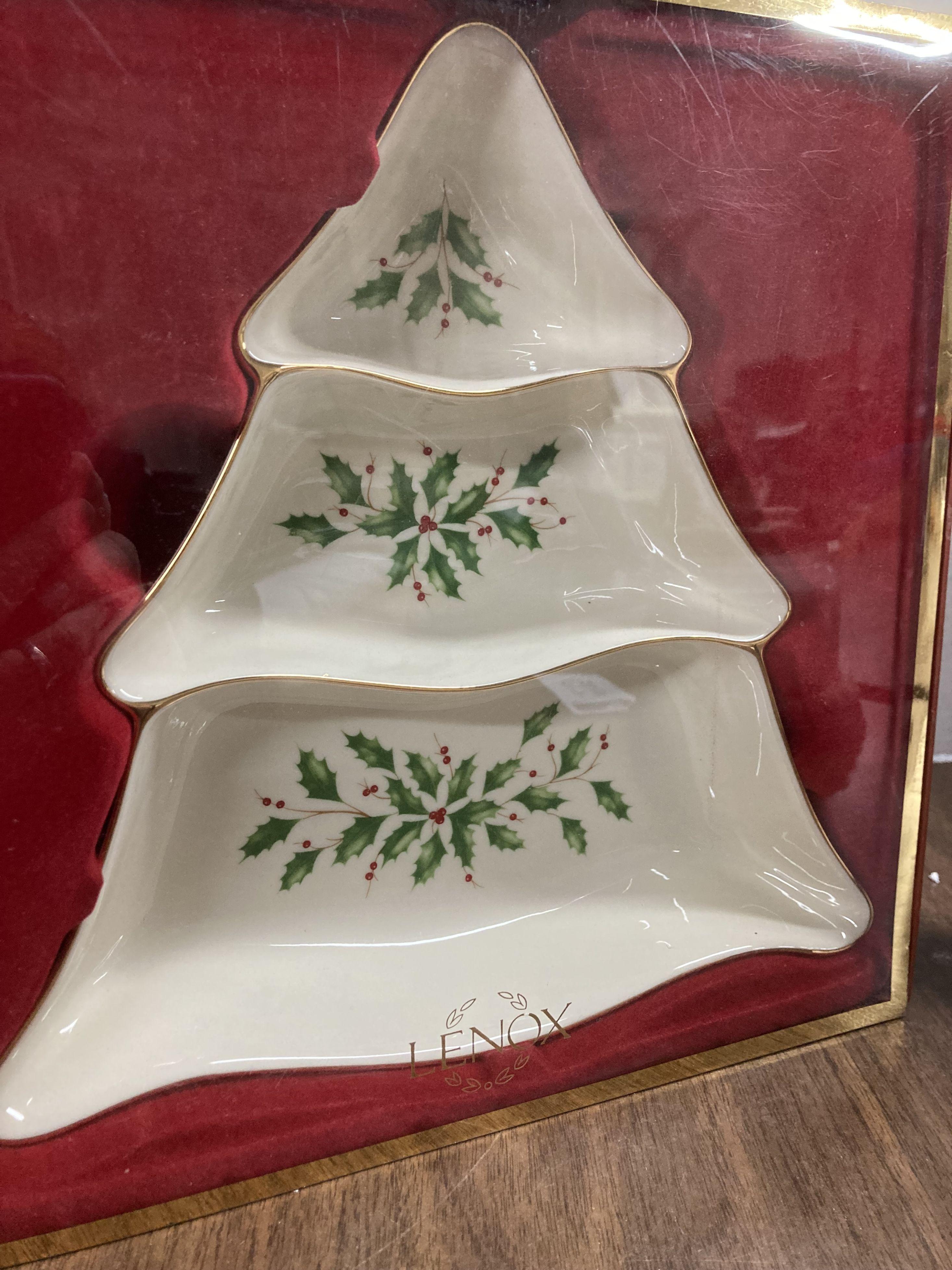 Lenox Christmas Tree Serving Dishes, Snowman Candle Decor