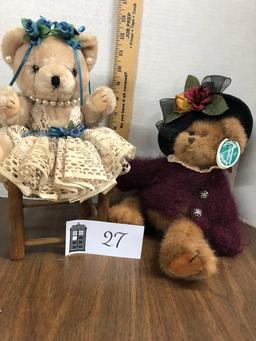 Two Plush bears, one Bearington Collection, one sitting on chair