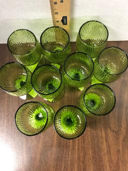 ten glasses, sherry, midcentury, green textured