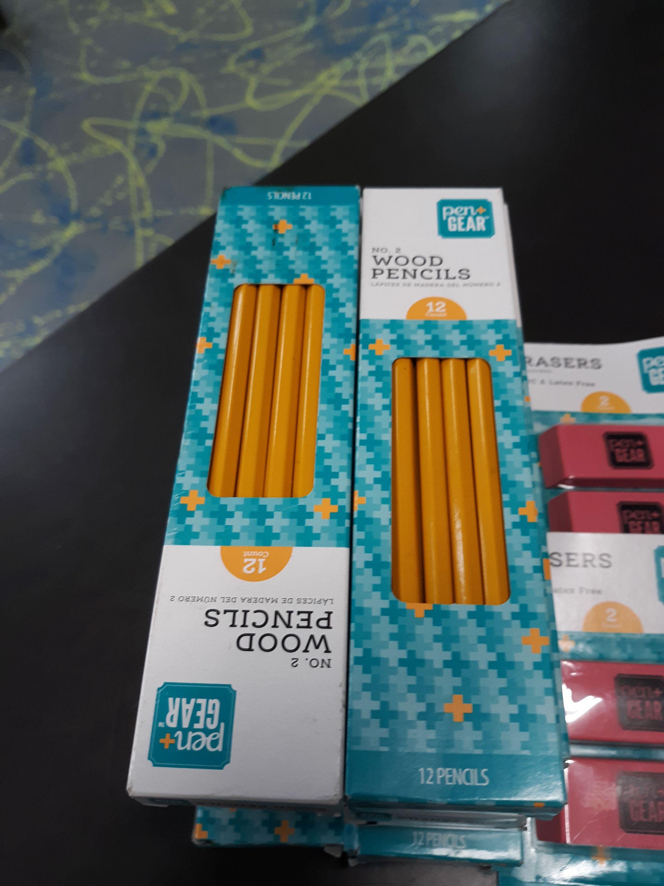 No2 Pencils, 10 sets of 12 pencils, 4 sets of 2 erasers, NEW