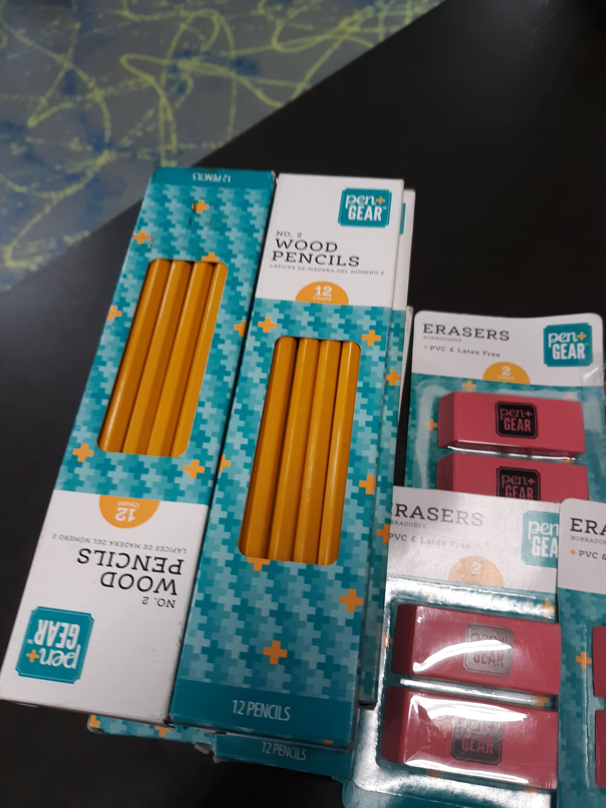 No2 Pencils, 10 sets of 12 pencils, 4 sets of 2 erasers, NEW