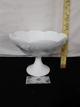 Vintage White Grape Bowl on Pedestal