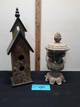 Home Decor Lot, birdhouses, covered dish