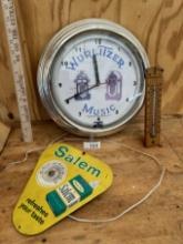 SALEM Cigarettes Metal Advertisement Thermometer & Wurlitzer Music Clock, ETC
