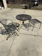 Wrought Iron Umbrella Table with Chair and Stool (Local Pick Up Only)