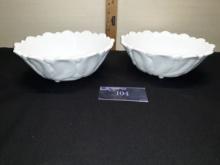Indiana Glass Milk Glass Wild Rose Pattern Footed Bowl Serving Dish Vintage