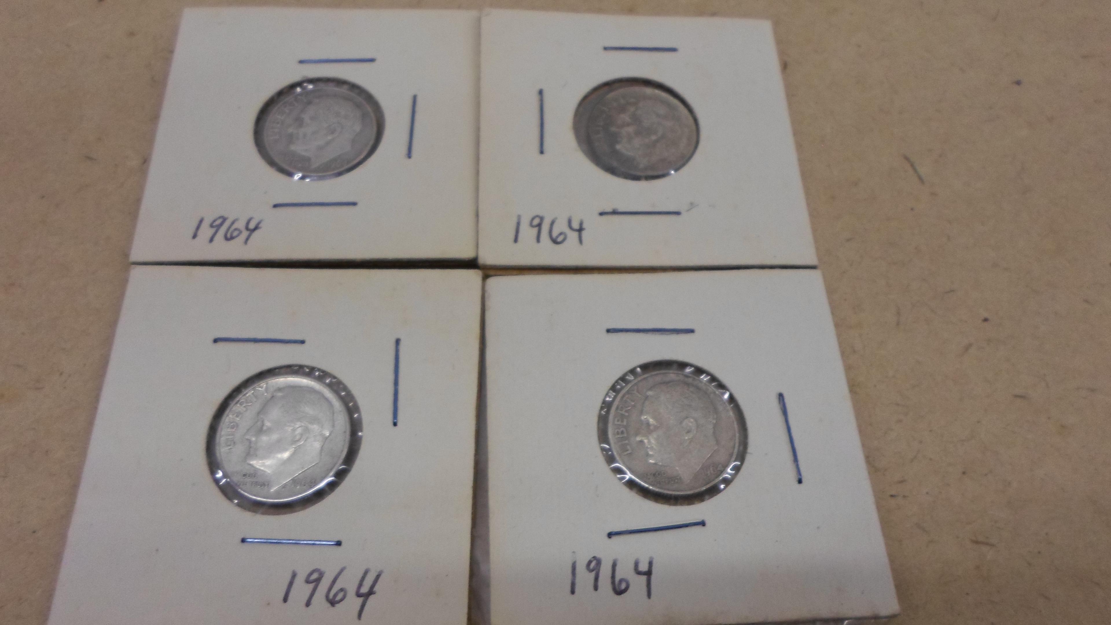 1964 dimes, 4 total 90% silver