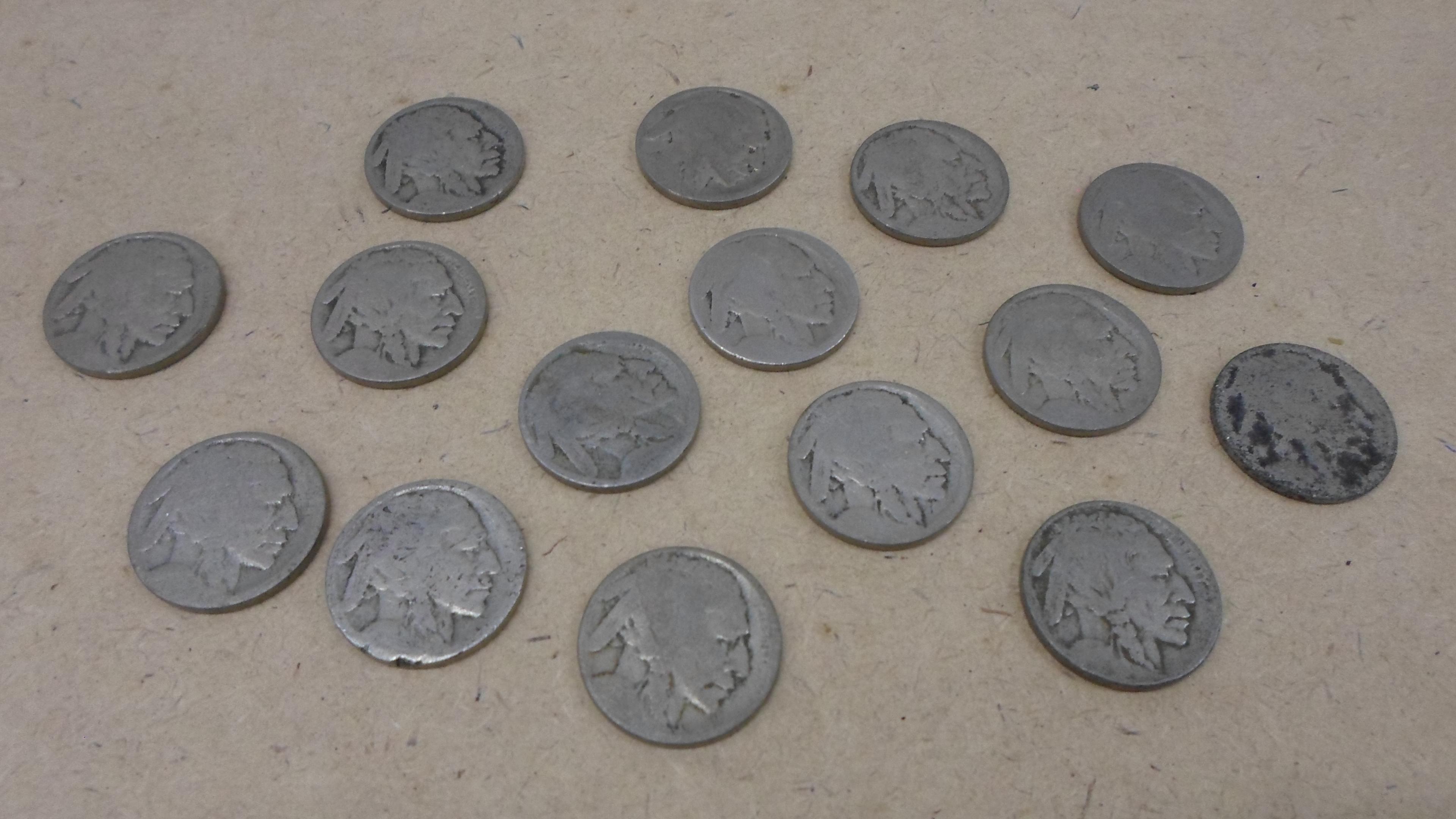 buffalo nickels, 15 total