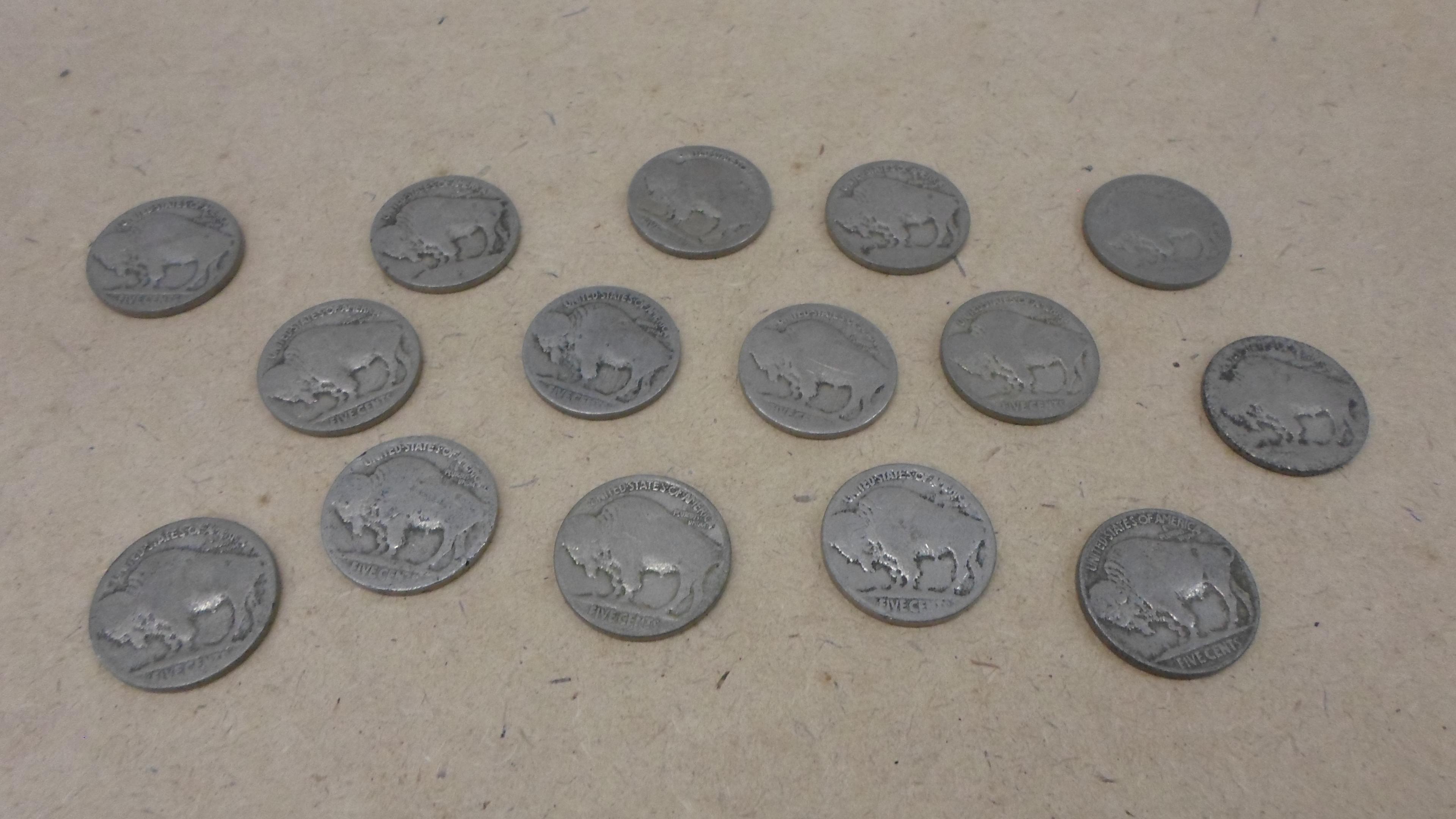 buffalo nickels, 15 total