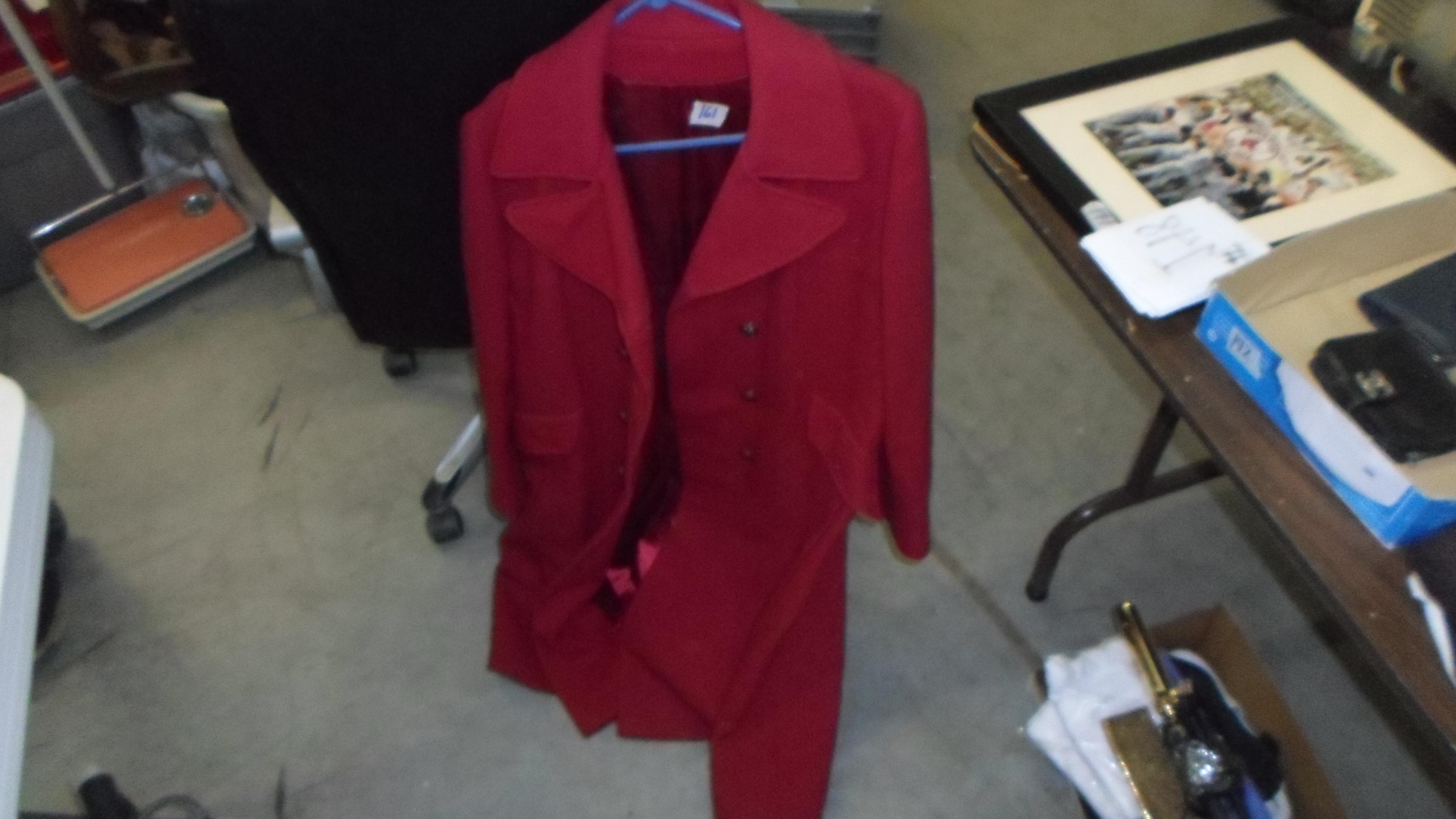 over coat, red slik lined