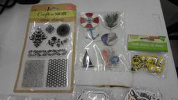 arts and crafting items, gallon bag full of new metal stenciles, iron ons, stickers, and much more