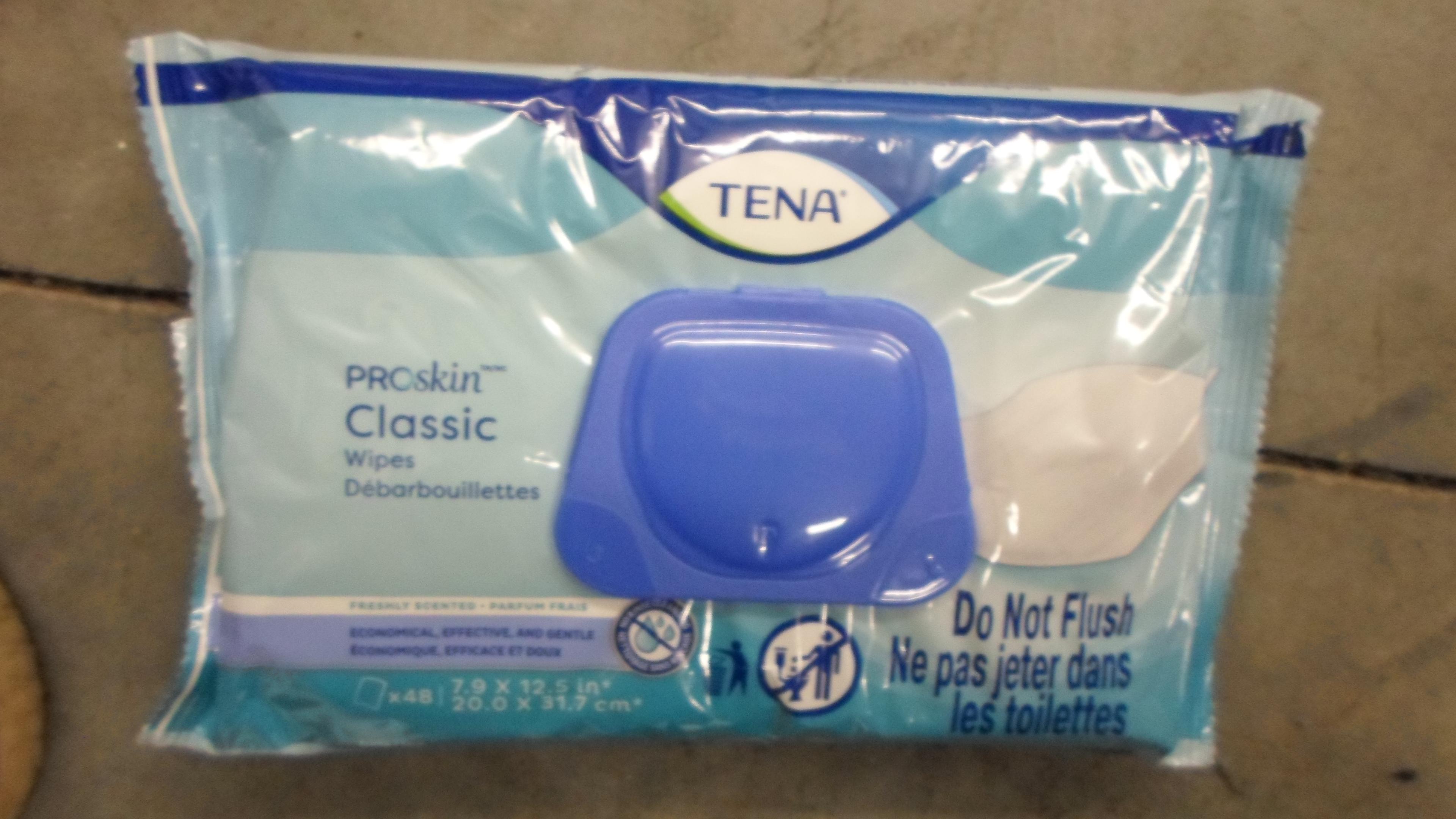 bathing wipes, two new packs tena brand large size 48count