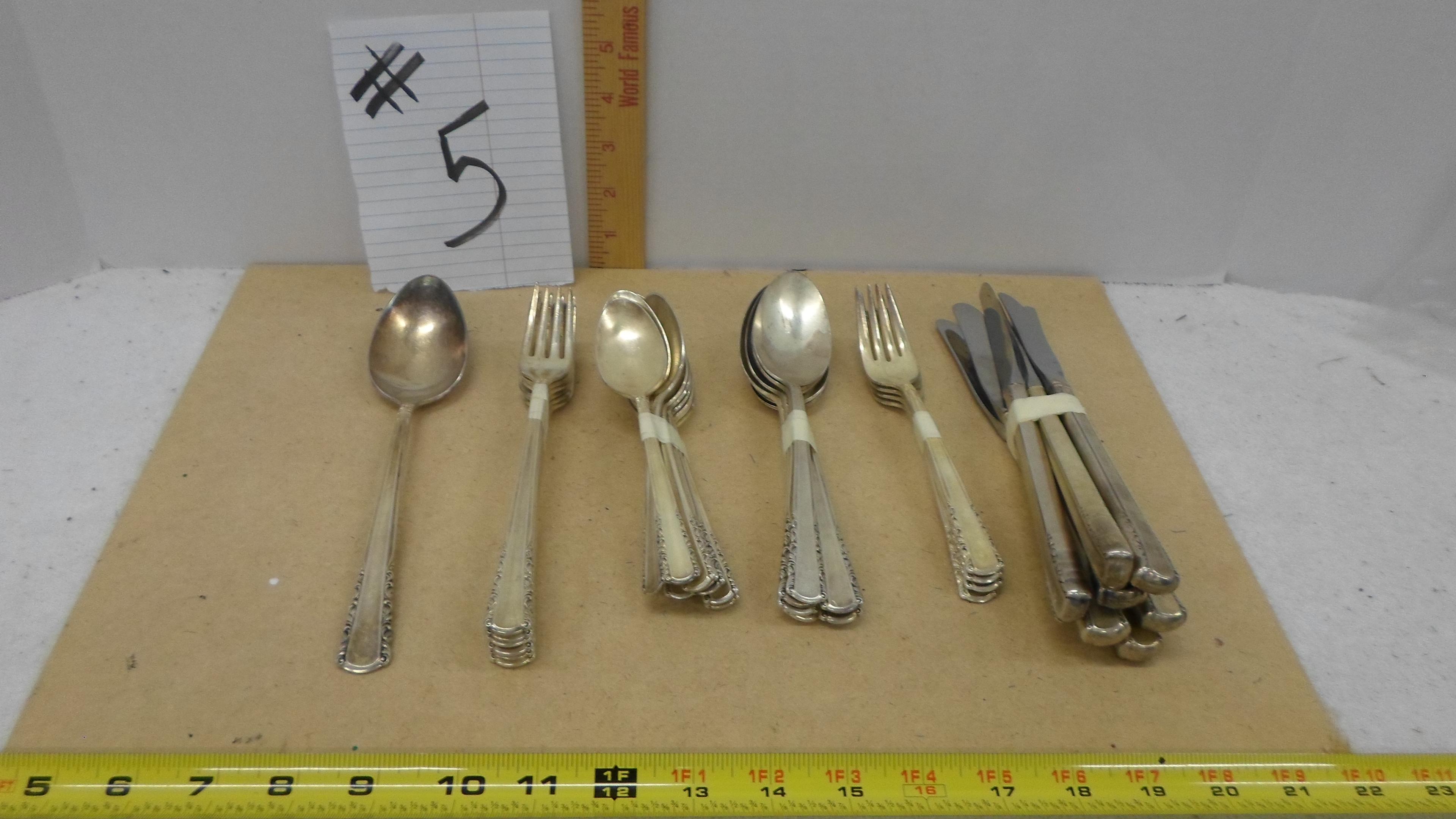 silverware, early set of silver plated dinnerware large matched set