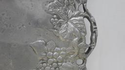 pewter serving tray, 20in long with grape vine pattern