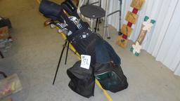 golf clubs, mixed set of clubs with bag