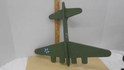 wooden airplane, hand made and painted fashioned after a ww2 bomber