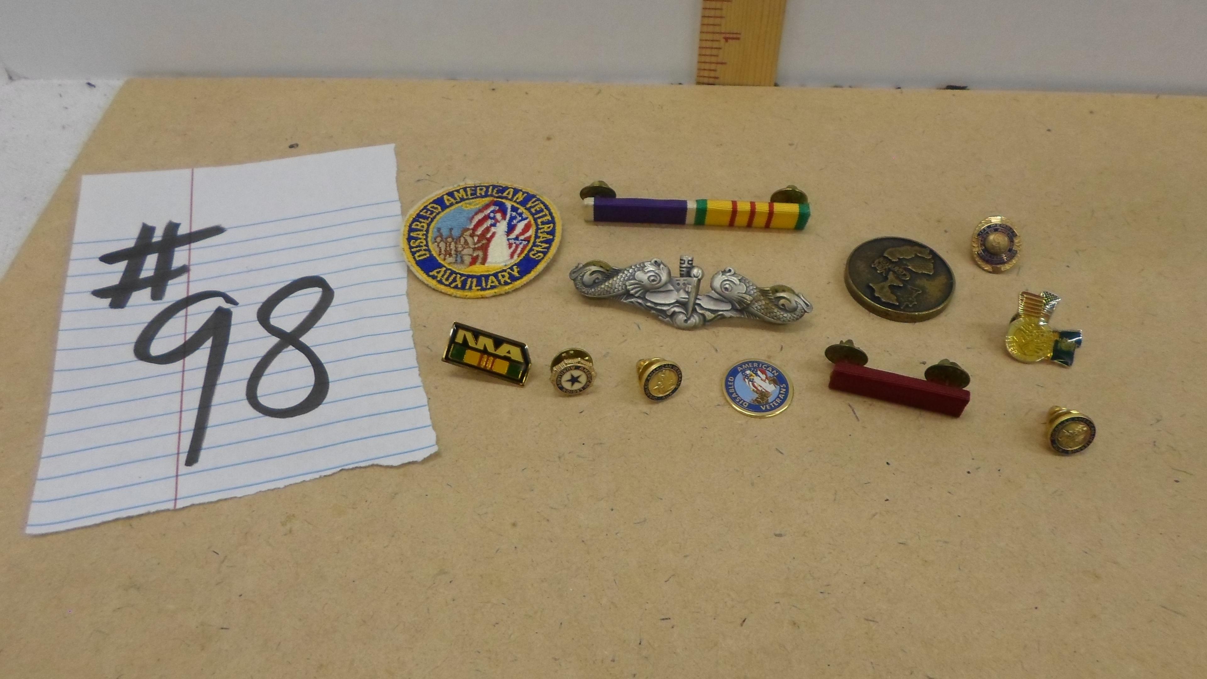 military pins and medals, vintage pins and medals from the US army and navy