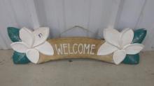 welcome sign, wooden floral welcome sign handpainted