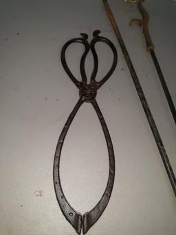 Vintage Metal Tongs, Fireplace Pokers