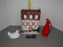 Hen on Nest Top Only, Ceramic Cookie Jar, Red Vase