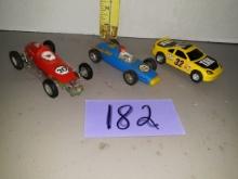 Vintage Slot Cars Red and Blue Qty:2, Tak Slot Car Qty:1