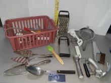 Misc. Kitchen Utensils Lot, grater, strainer, ice-cream scoop, etc.