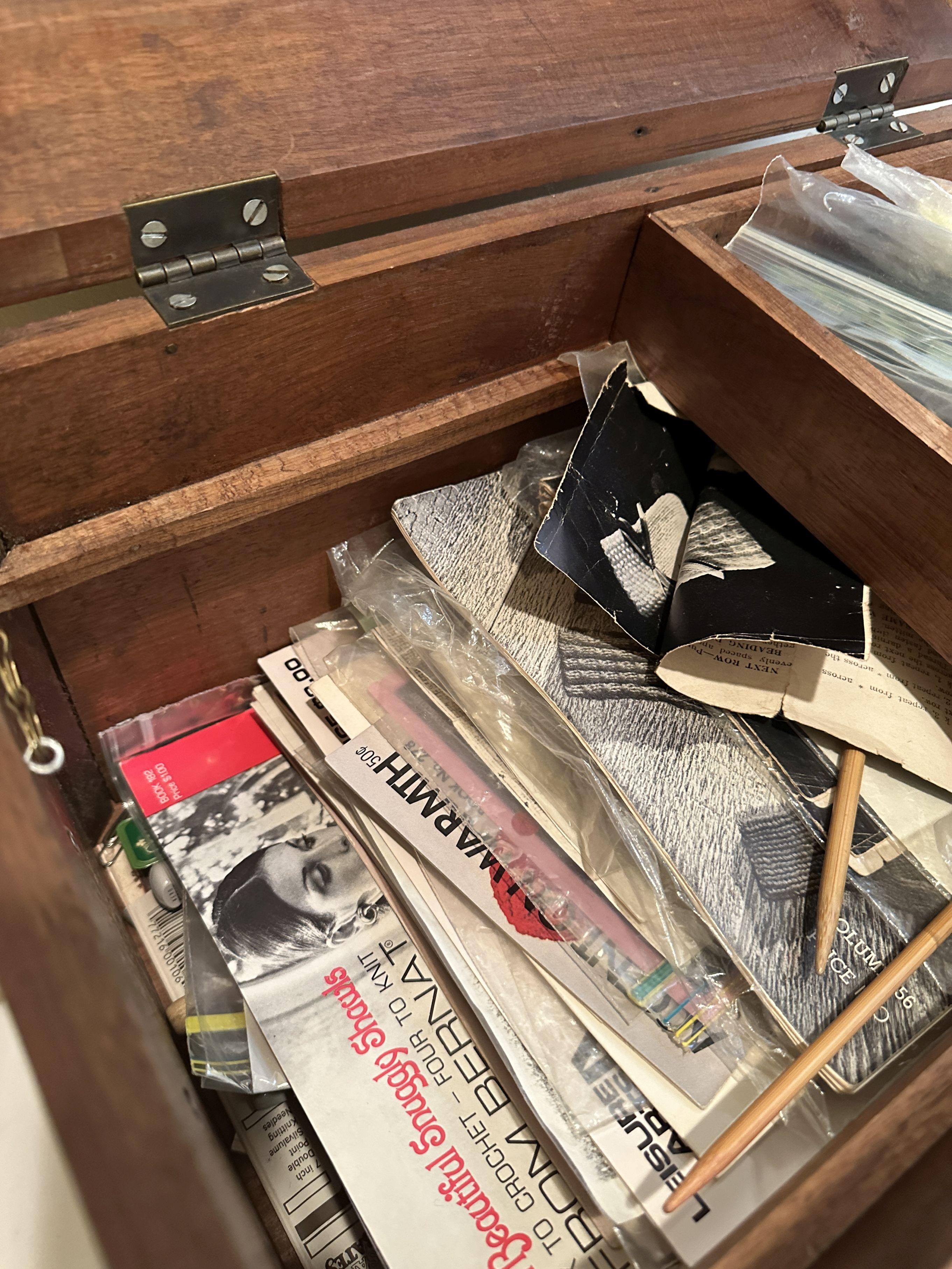 Vintage Solid Wood Sewing Cabinet with Misc Sewing Material (Local Pick Up Only)