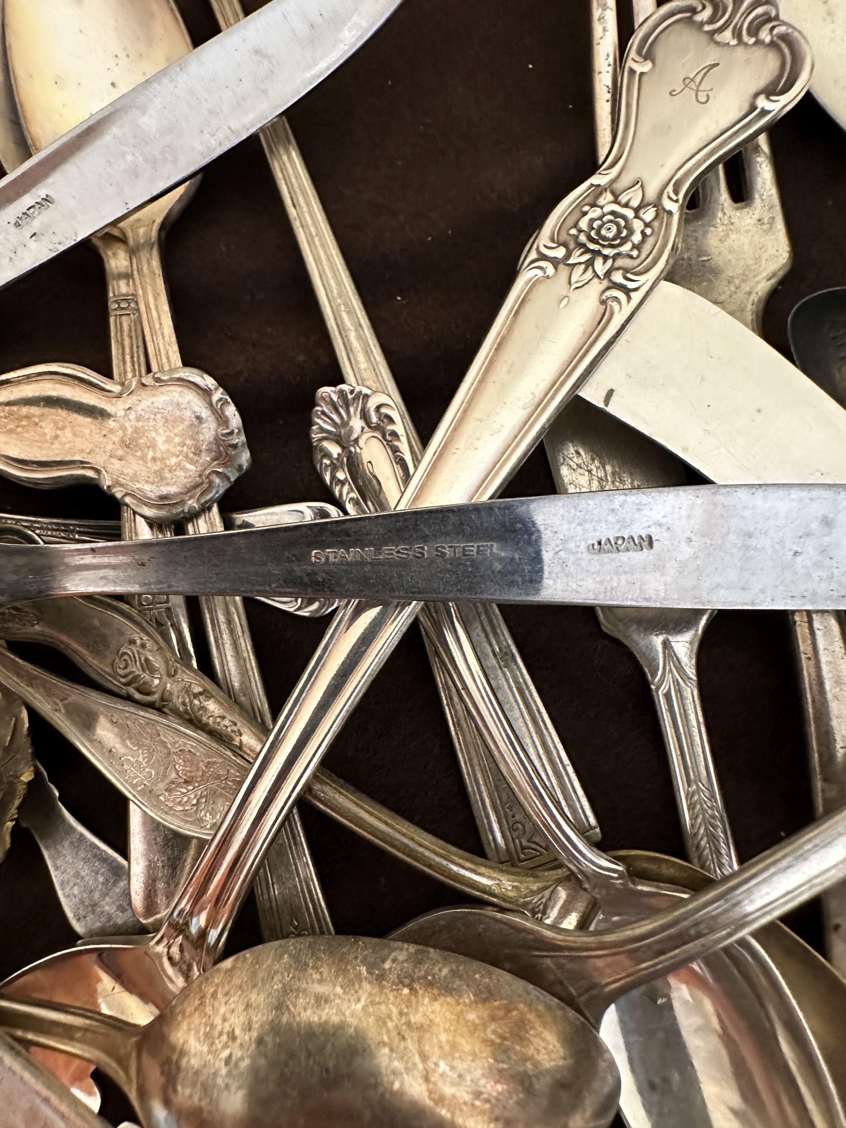 Box Lot/Silver, Silver Plated? Flatware (Rogers, England, ETC)