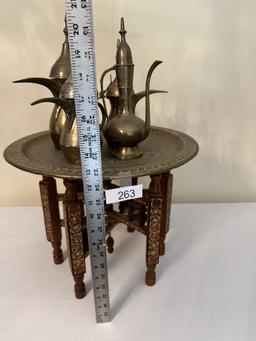 Vintage Ornate Turkish Brass Tea/Coffee Pot Set with Round Tray (Local Pick Up Only)