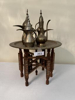 Vintage Ornate Turkish Brass Tea/Coffee Pot Set with Round Tray (Local Pick Up Only)