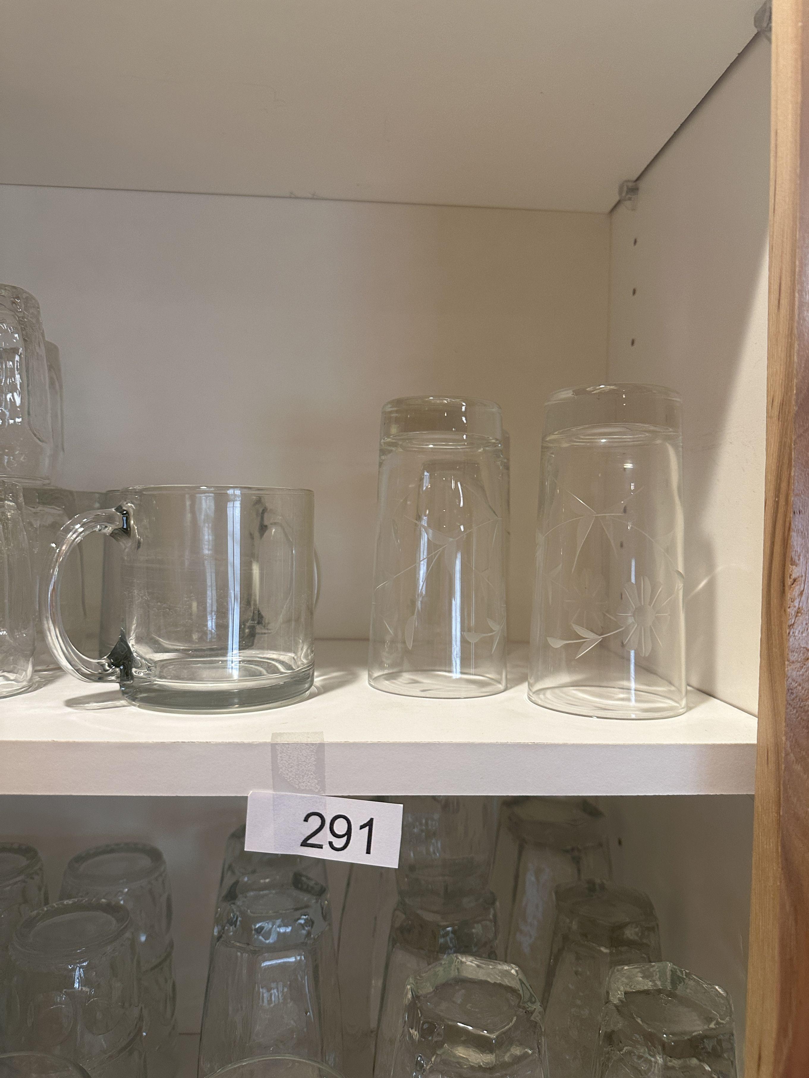 (2) Shelves Full/Juice Glasses, Drinking Glasses, ETC