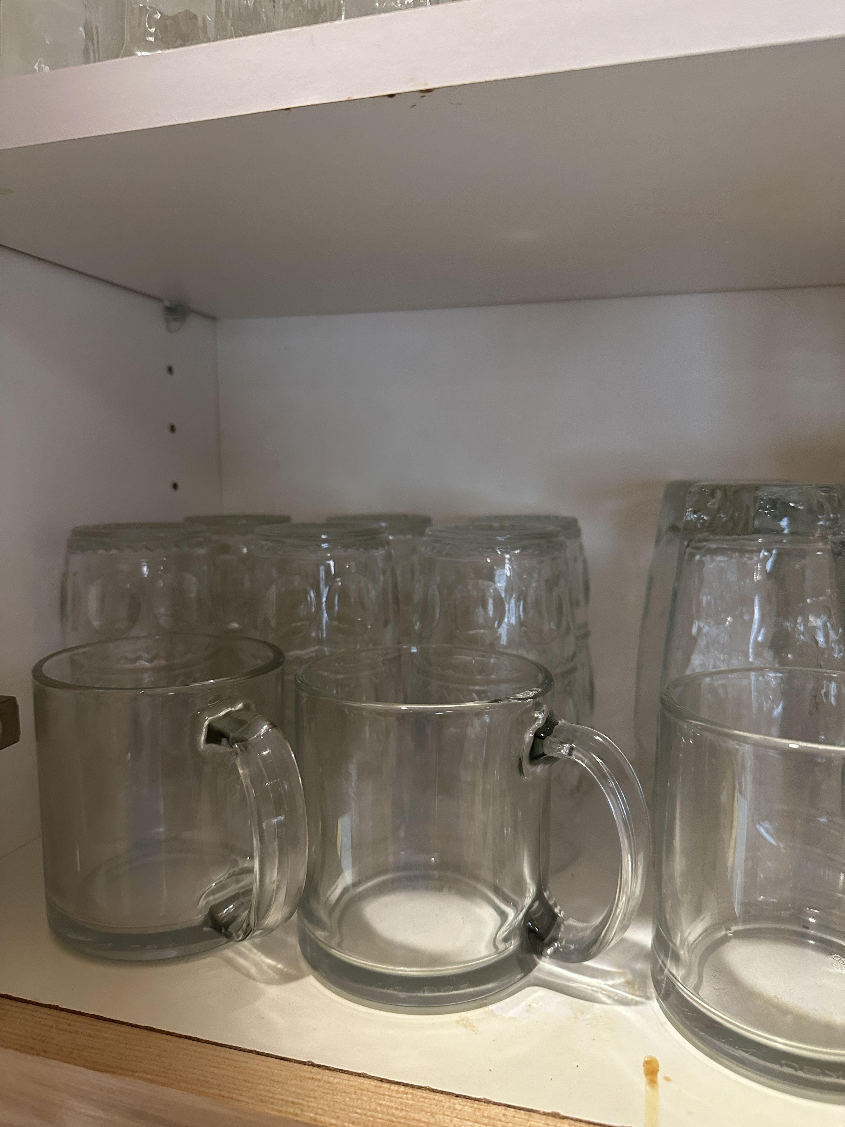 (2) Shelves Full/Juice Glasses, Drinking Glasses, ETC