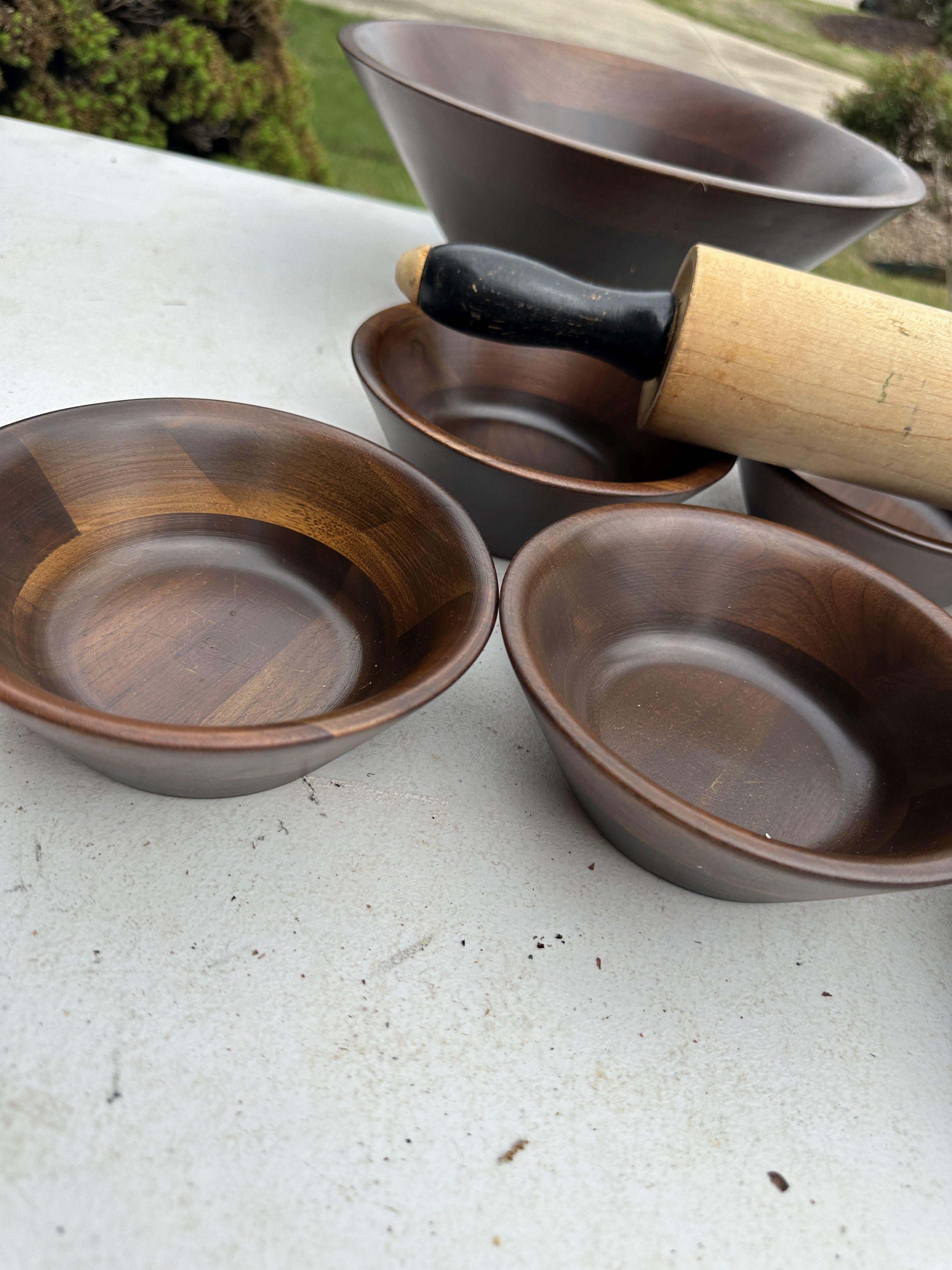 Box Lot/Real Walnut Wood Bowls, Vermillion Walnut, Rolling Pin, ETC