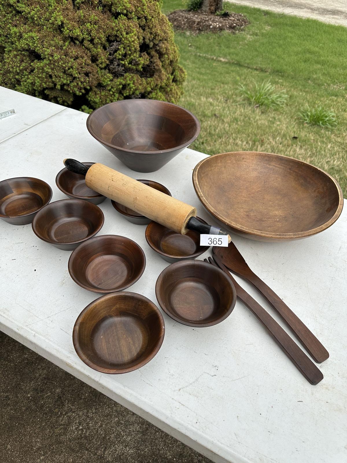 Box Lot/Real Walnut Wood Bowls, Vermillion Walnut, Rolling Pin, ETC