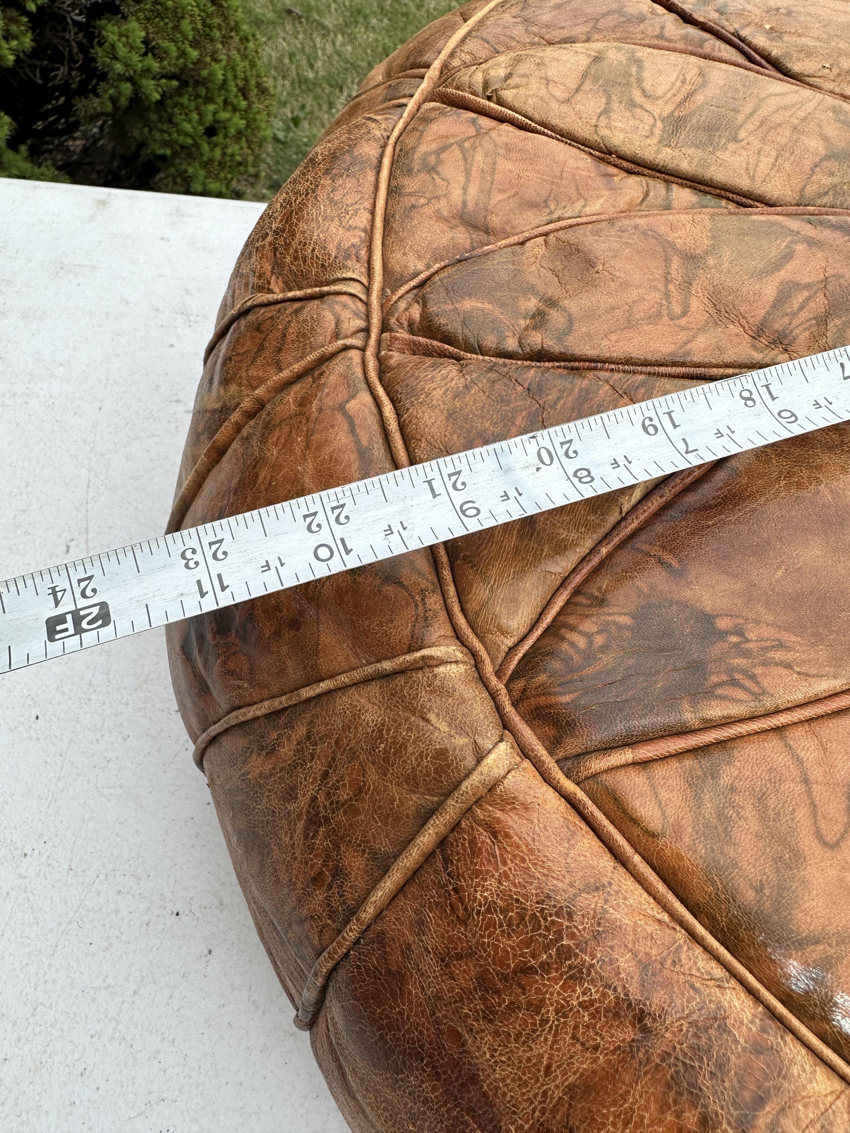 Vintage Hand Made Leather Moroccan Pouf