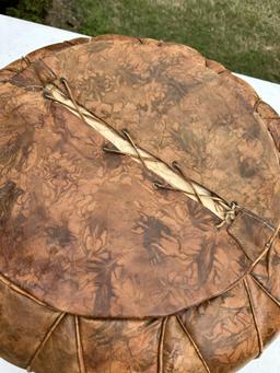 Vintage Hand Made Leather Moroccan Pouf