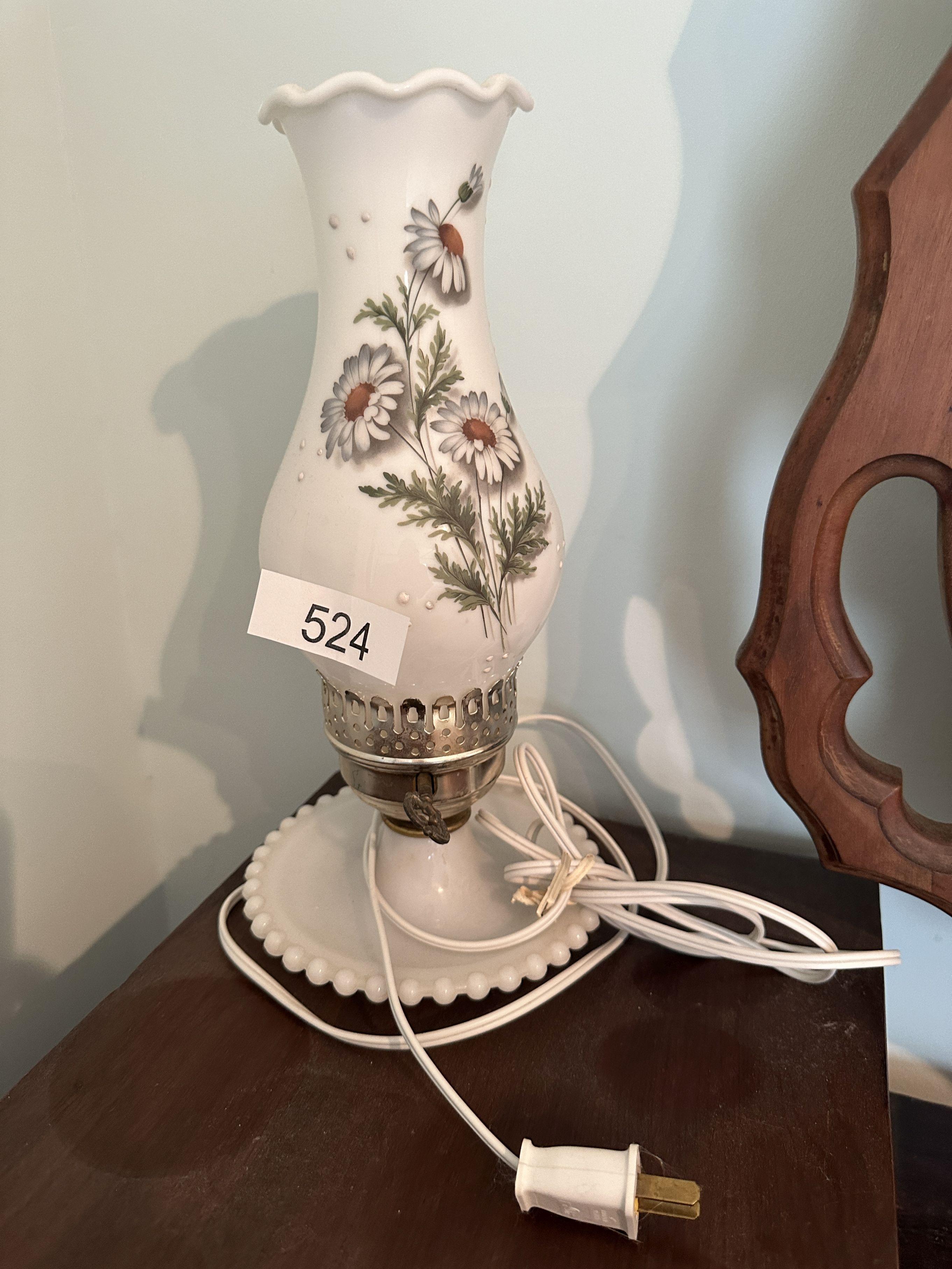 Vintage Floral Hurricane Lamp (Hand Painted) (Local Pick Up Only)