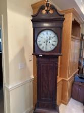 Antique Mahogany Scottish Grandfather Clock/Round Enamel Diel, Wm. Drew, Glasgow (Local Pick Up Only