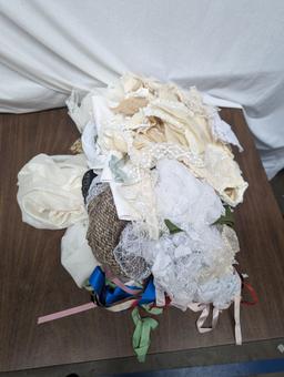Fabric Lot, White and Tan Lace, Spool. Etc