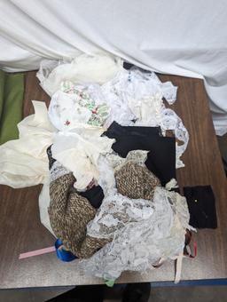 Fabric Lot, White and Tan Lace, Spool. Etc