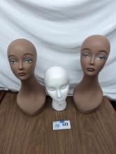 3 Mannequin Heads, Plastic and Styrofoam