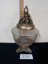 Large Crackle Glass Apothecary Jar w/Lid