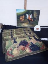Place Mats, Napkin Holder and Chicken Picture