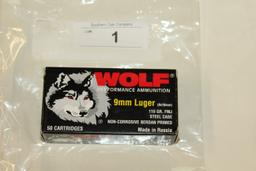 50 Rounds of Wolf 9mm 115 Gr. FMJ Ammo