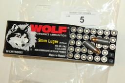 50 Rounds of Wolf 9mm 115 Gr. FMJ Ammo